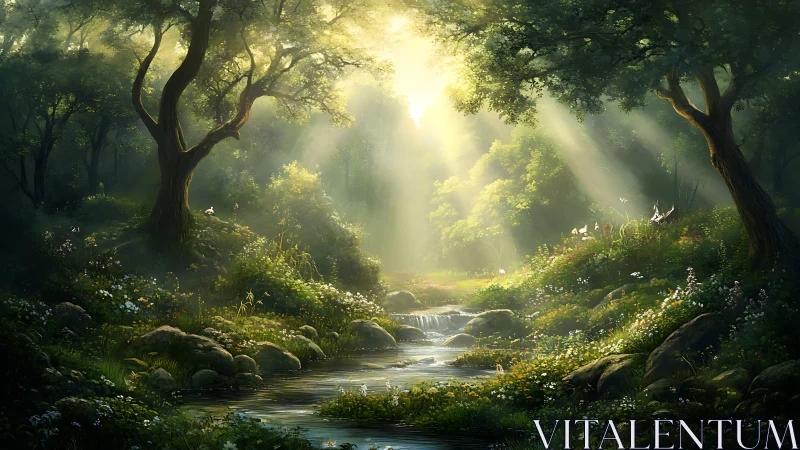 Enchanted Stream Breathes Golden Light Through Ancient Canopy