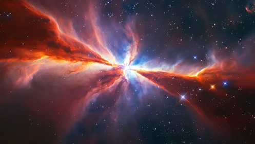 Stellar nebula wings explode from bright galactic core.