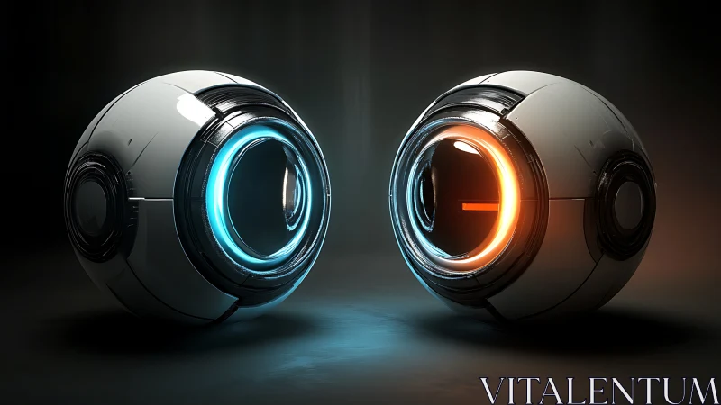 Dual sentry orbs trade neon stares in a hush of chrome.