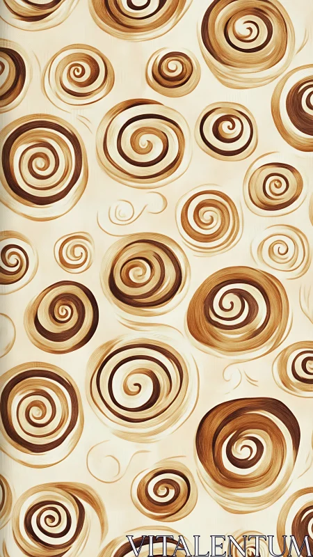 Coffee-toned spiral brush strokes form playful abstract pattern.