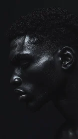 Low key portrait captures sculpted profile in shadowed light.