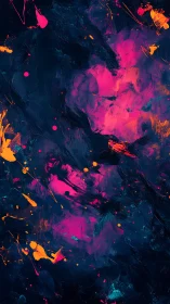 Neon pink and orange strokes on dark abstract ground.