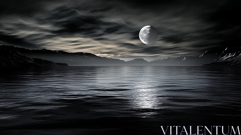 Moonlit tides whisper beneath stormy silver night skies.