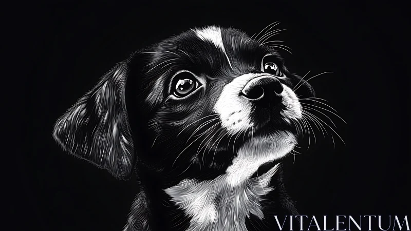 Monochrome digital portrait renders a high contrast puppy gaze