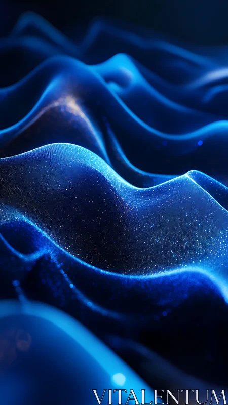 Luminous blue fabric waves with glittering stardust glow.
