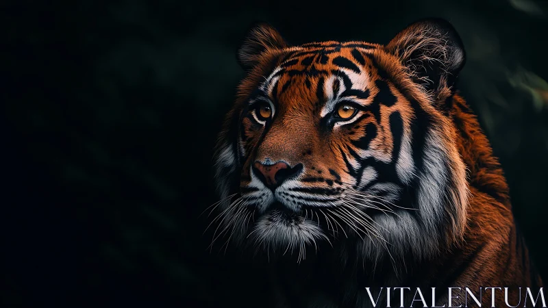 Low-key telephoto profile of illuminated tiger cranial morphology.