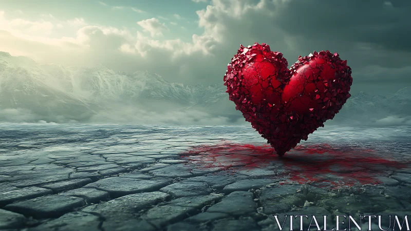 Crimson Heart Form Against Mountainous Seascape.