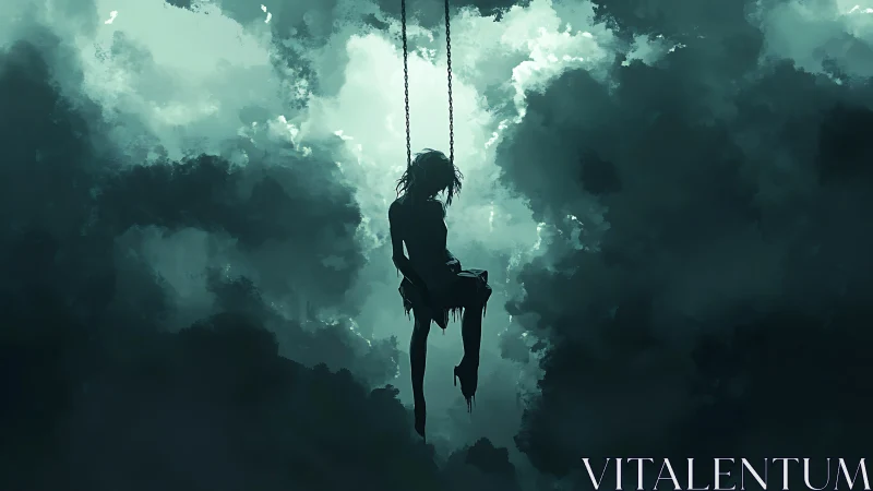 Solitary dreamer adrift on a midnight swing of clouds.