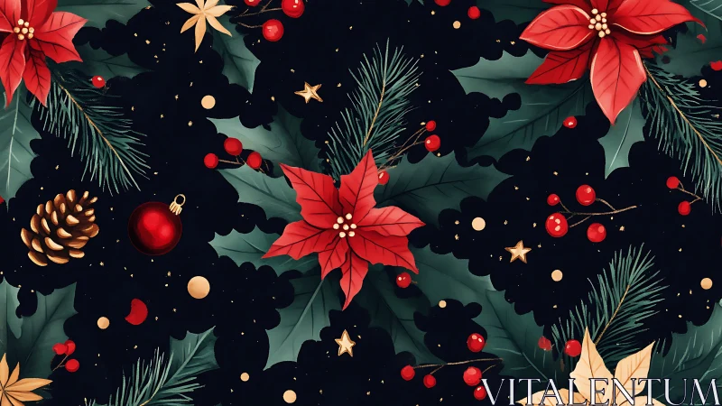 Digital poinsettia wreath pattern with festive botanical detailing.