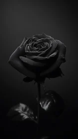 Velvety black rose glowing softly in gentle shadows.