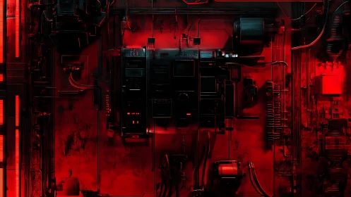 Moody red control wall glowing with mysterious energy.