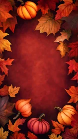 Rich autumn pumpkins framed by glowing fall foliage.