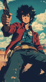 Rebel drifter levels a steady stare beneath desert clouds