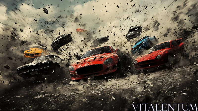 Muscle cars collide in explosive dirt-slinging crash chaos