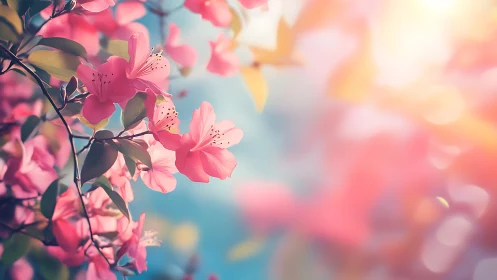 Soft-focus azalea flowers with chromatic gradient backlight rendering technique