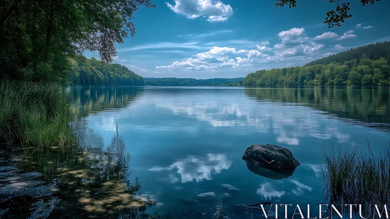 Still lake afternoon wrapped in blue sky reflections.