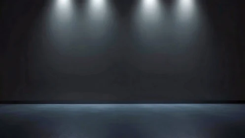 Minimal gallery wall with triple overhead spot lighting setup.