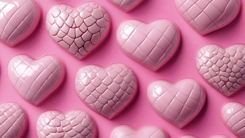 Glossy pink hearts form a playful textured candy grid.