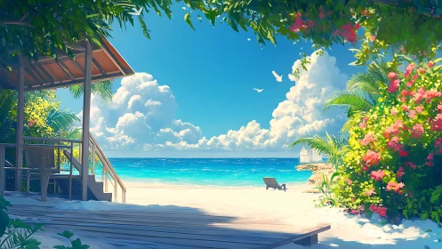 Tropical Paradise Beachfront Pavilion Overlooking Turquoise Waters.