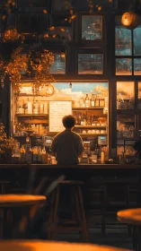 Evening Coffee Shop: Golden Hour Through Window Glass.