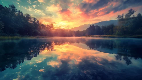 River mirror sunrise brewing pastel storms of quiet light.