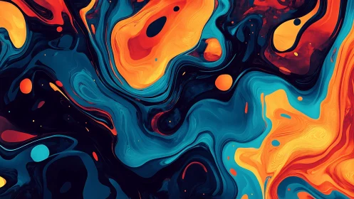Cosmic tides of teal and ember swirling in liquid motion.