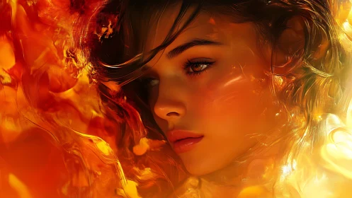 Inferno's Whisper: Portrait Consumed by Liquid Flame