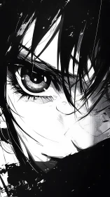 Intense anime gaze wrapped in bold black and white emotion.