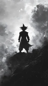 Storm-born warrior silhouette stares down a restless sky