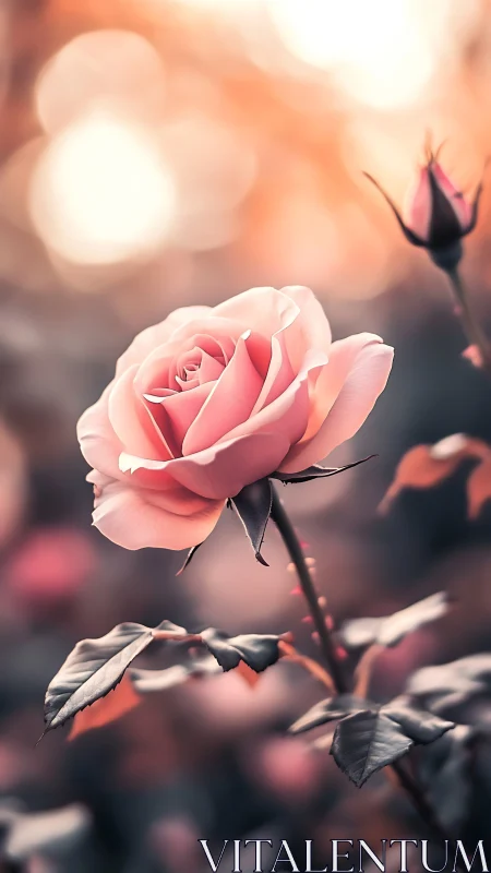 Blush-tinted Rose Steals the Spotlight Against a Dreamy Golden Blur