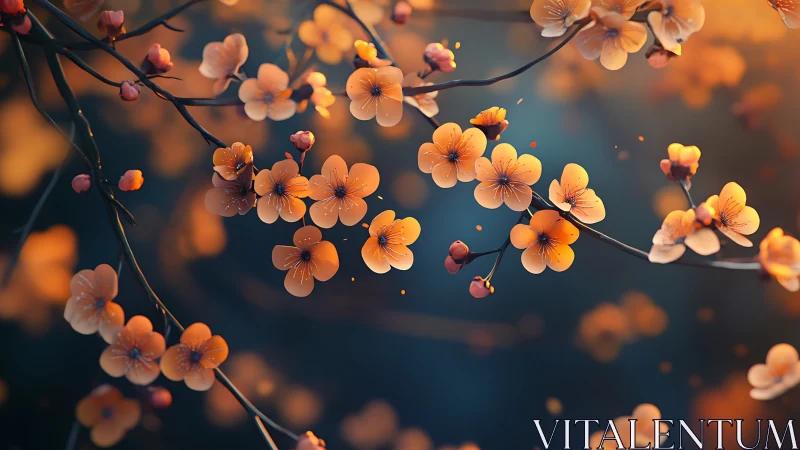 Golden Blossoms Dance Against Blue Twilight.