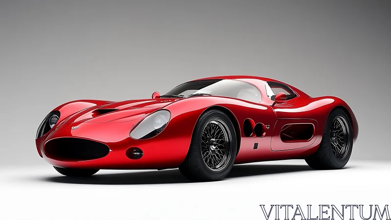 Sleek red supercar design highlights sculpted aerodynamic bodywork.