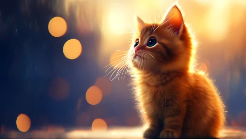 A Kitten's Gentle Wonder Under Golden Light.