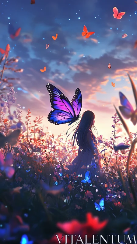 Twilight meadow of butterflies and quiet daydream wonder.