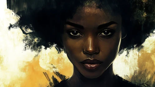 Digital portrait of focused woman with textured abstract light