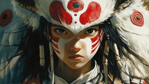 Wolf-spirited warrior girl locked in a storm of resolve.