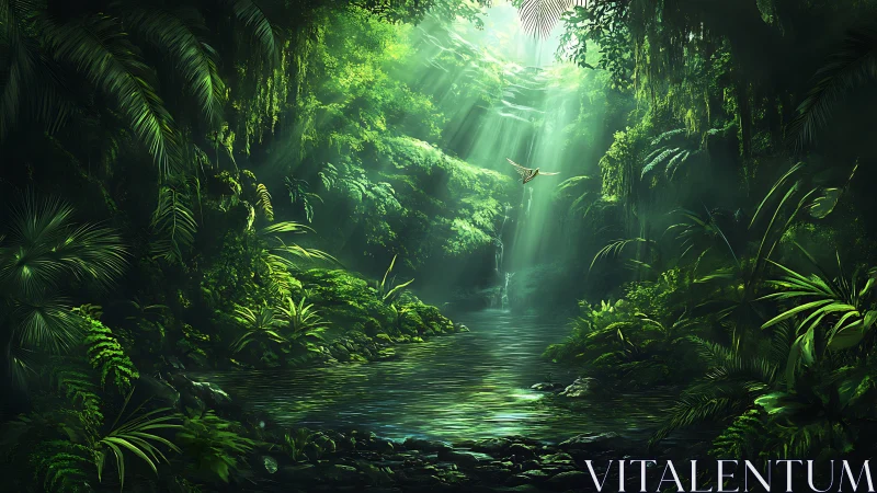 Luminous Jungle Sanctuary: Tropical Forest Digital Composition.