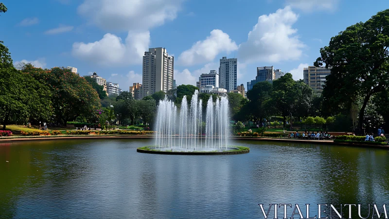 City fountains whisper while glass towers watch the clouds