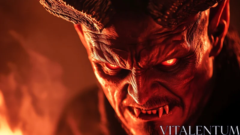 Smoldering horned demon portrait in glowing ember light.