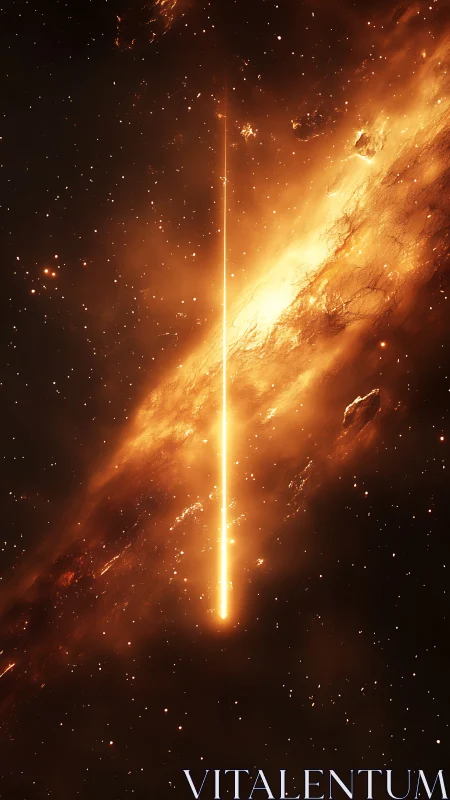 Golden cosmic beam gently slicing through starry night.