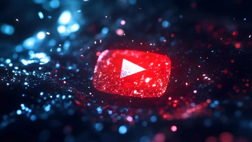 Vibrant YouTube Logo in Futuristic Digital Art with Neon Effects.
