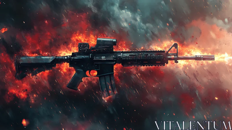 Tactical Rifle Against Apocalyptic Inferno Backdrop.