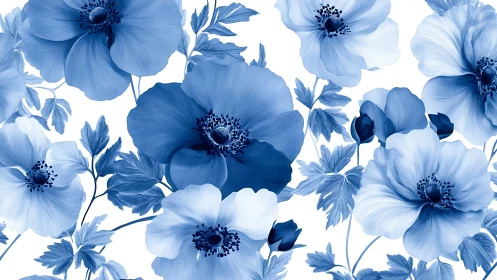 Blue Anemone Flowers Bloom Against White in Elegant Garden Art