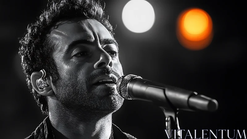 Soulful singer leans into the microphone under warm stage lights