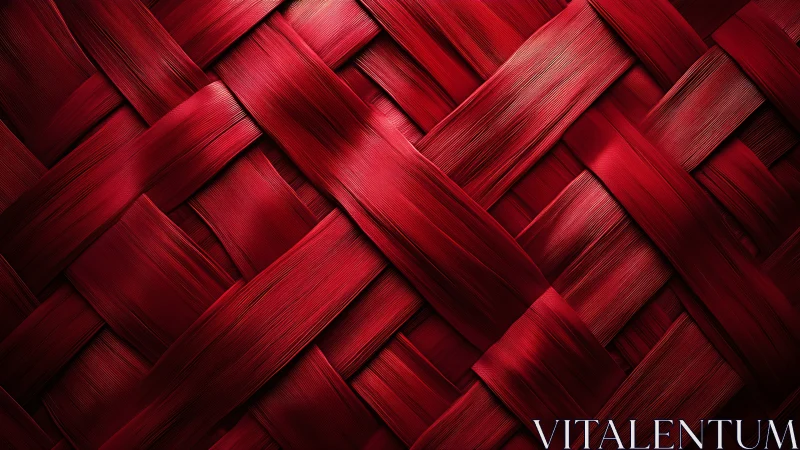 Red woven ribbon texture shows interlaced glossy strands