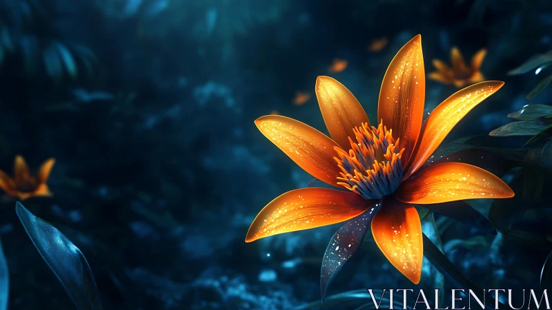 Luminous Blossom Glowing in the Deep Blue Darkness.