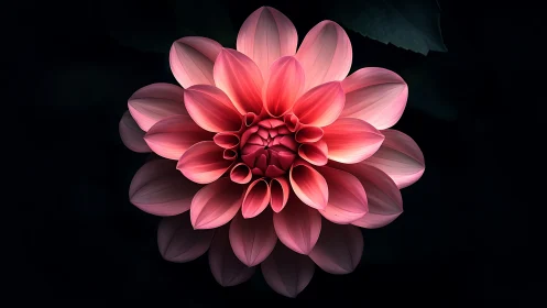 Pink Dahlia Bloom Against Dark Background.