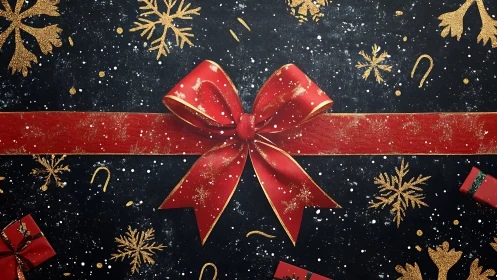 Scarlet holiday ribbon crowns a star-sparked winter night.