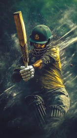 Cricket batter in motion capturing electric game energy.