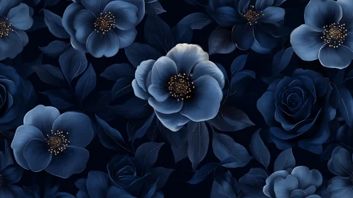 Luxurious Navy Floral Composition with Metallic Stamen Details
